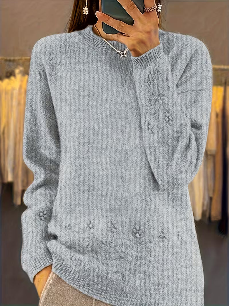 Ghizala – Pulover Cu Guler Rotund, Din Tricot Cu Imprimeu Floral