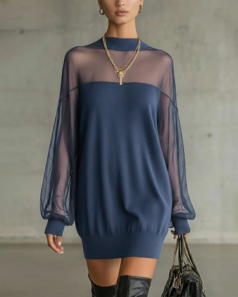 Yenaya - Rochie mini din Tricot cu Mâneci lanternă