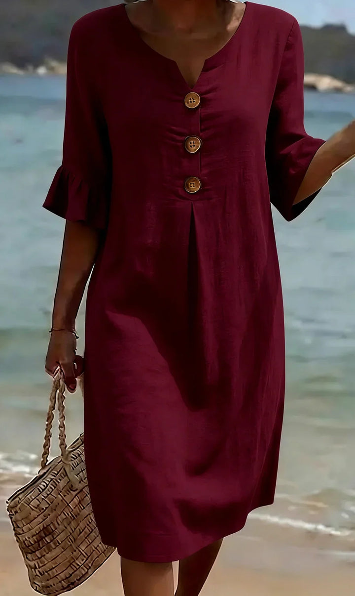 Mlaina – Rochie Midi Elegantă Cu Nasturi