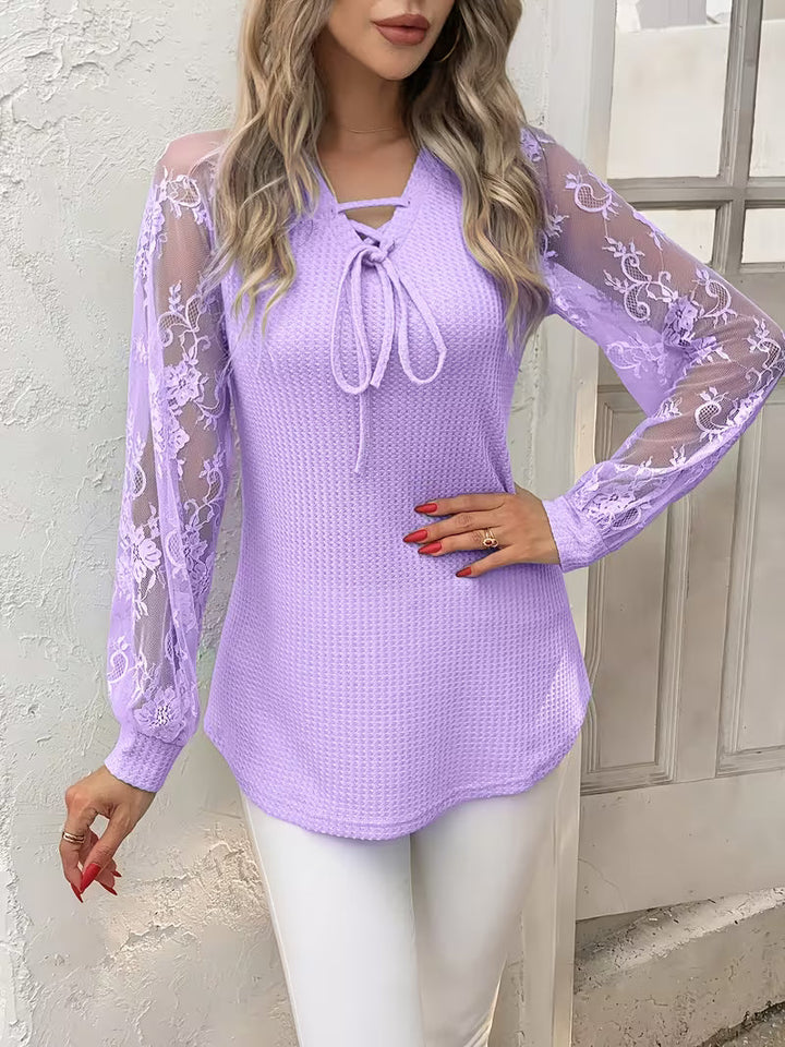Wazina – Bluză Elegantă Cu Dantelă Semitransparentă