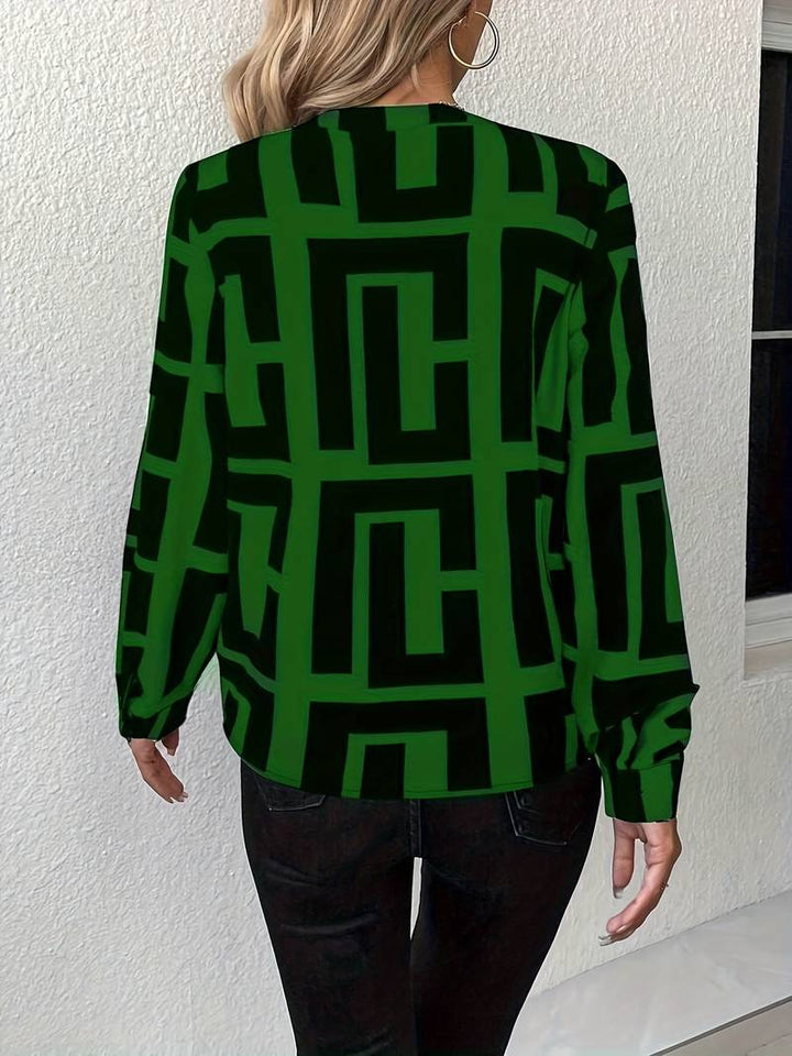 Tzipora - Bluză Elegantă Cu Mâneci Lungi și Imprimeu Geometric