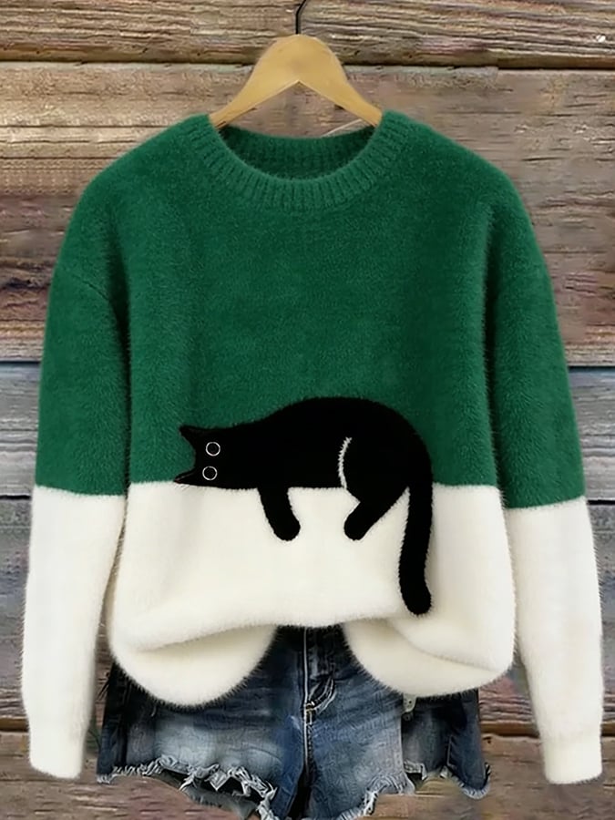 Aiste - Pulover Casual cu Imprimeu Grafic cu Pisici