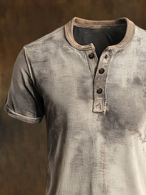 Tricou Retro Clasic Casual Pentru Bărbați Cu Guler Henley și Mâneci Scurte