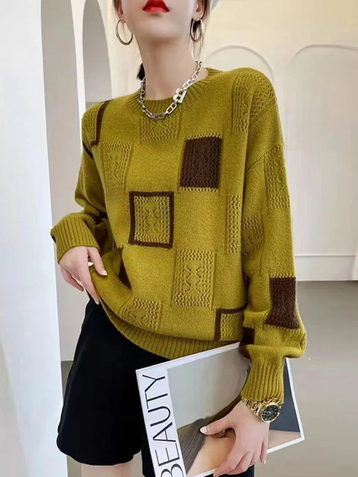 Annouska - Pulover Tricotat Cu Model în Blocuri