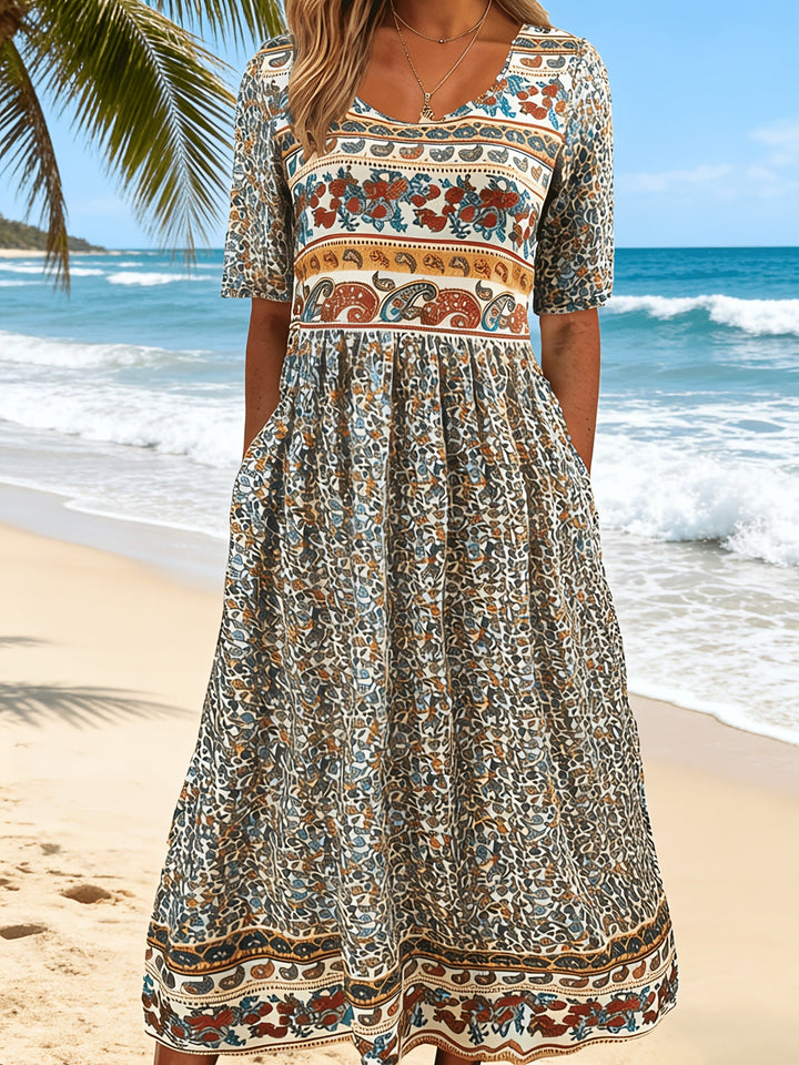 Jeeni - Rochie Cu Mâneci Scurte Si Smprimeu Floral