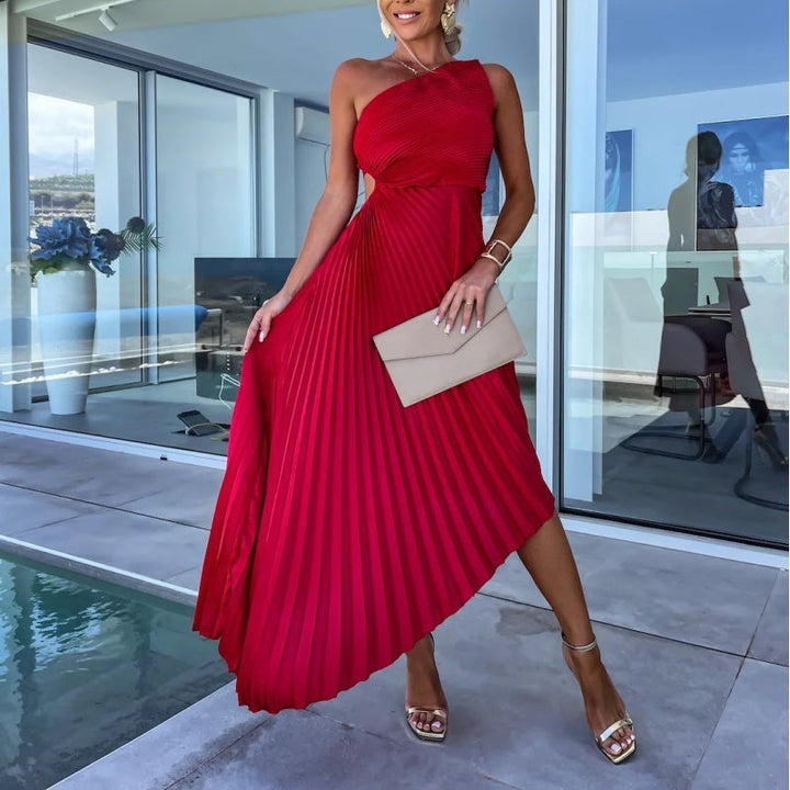 Breena - Rochie Maxi Elegantă Cu Un Umăr Plisată