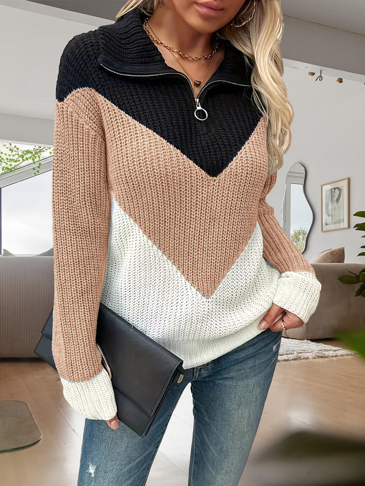 Fagina – Pulover Elegant Tricotat, Cu Fermoar PE Jumătate