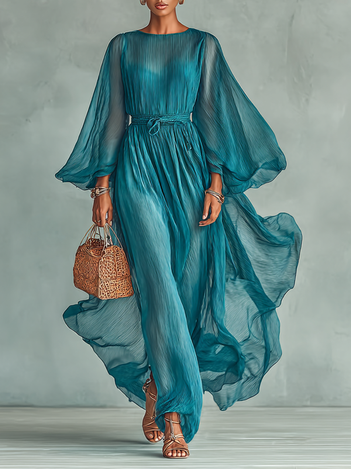 Joilene - Rochie Din Sifon Cu Mâneci Lungi