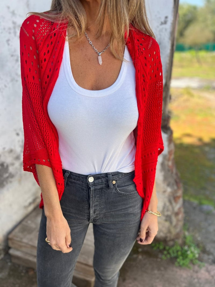 Veronique - Cardigan Cu Mâneci Scurte Si Decupate