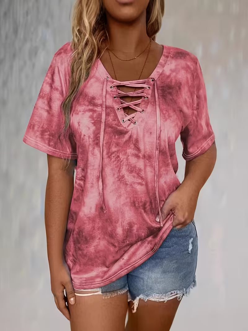 Beryl - Tricou cu Mâneci Scurte și Imprimeu, cu Cordon de Strângere