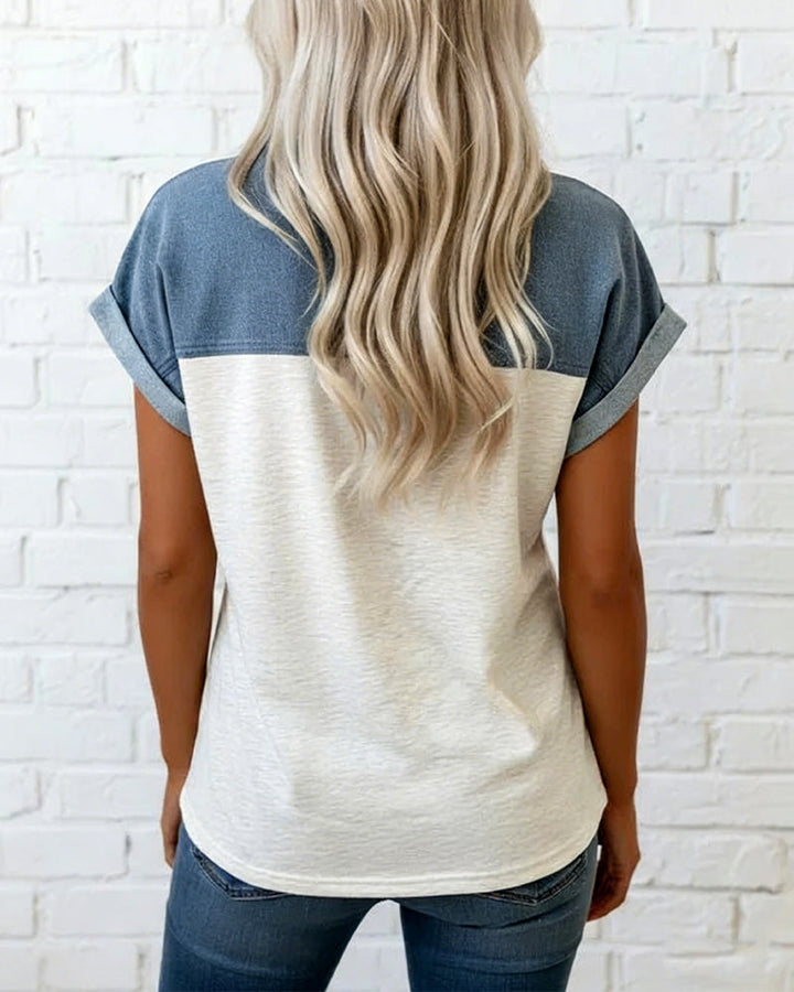 Myleena - Tricou Patchwork Cu Guler Răsfrânt