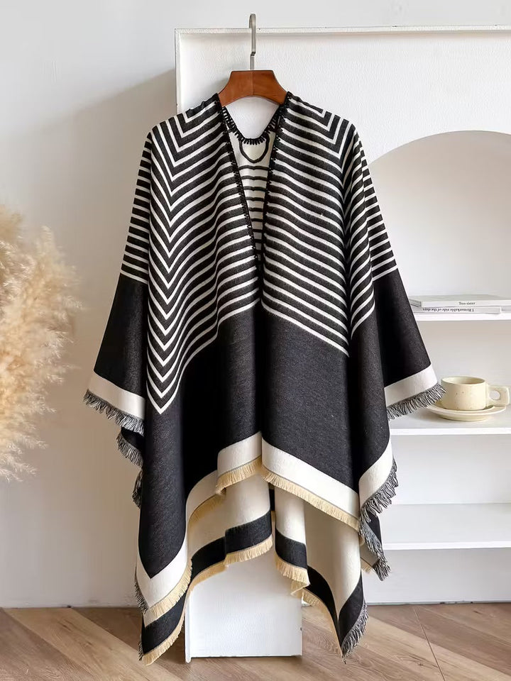 Taisija - Șal Reversibil Din Jacquard Cu Dungi Din Imitație De Cașmir