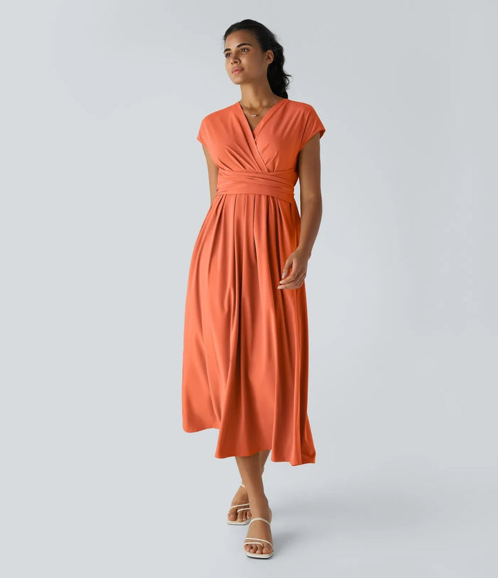Wilhelmine - Rochie Elegantă Cu Talie Inaltă Si Croi Infășurat