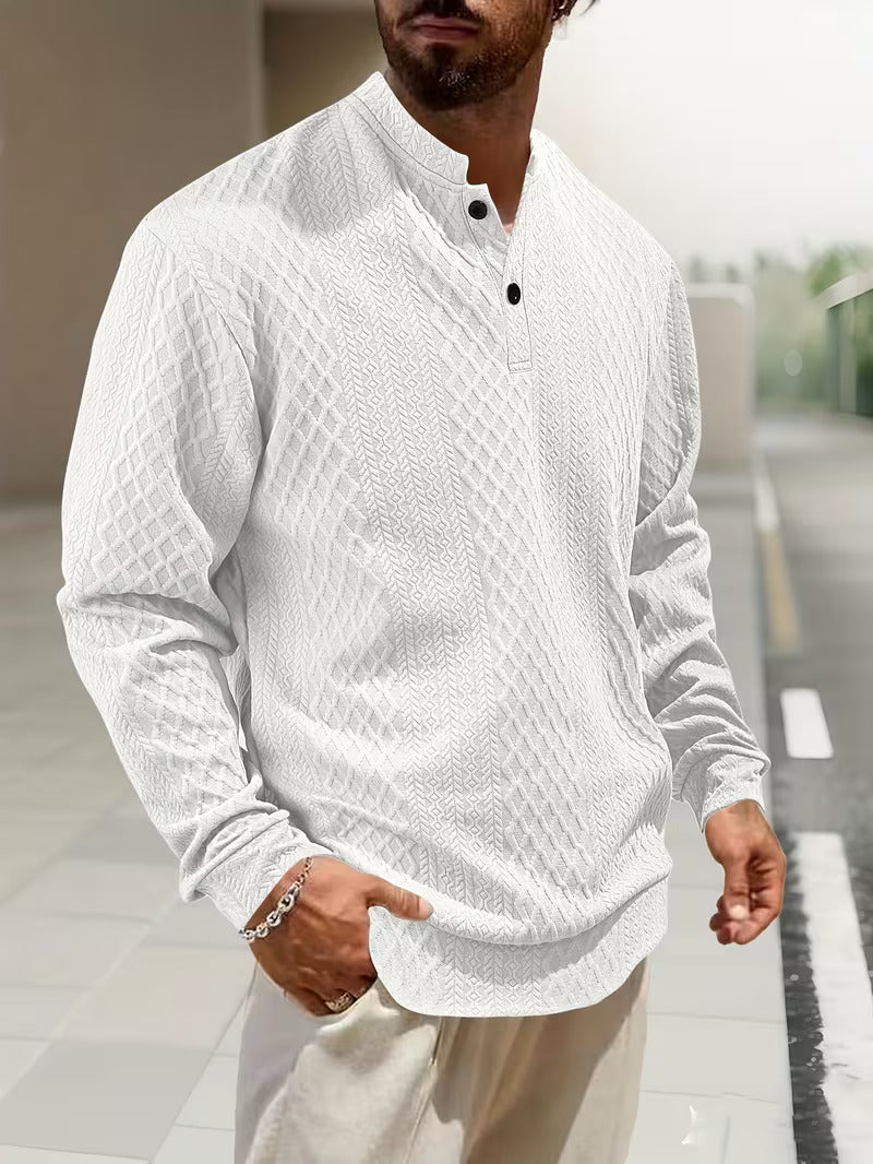 Mathew – Pulover Henley Cu Mâneci Lungi, Tricotat Geometrică