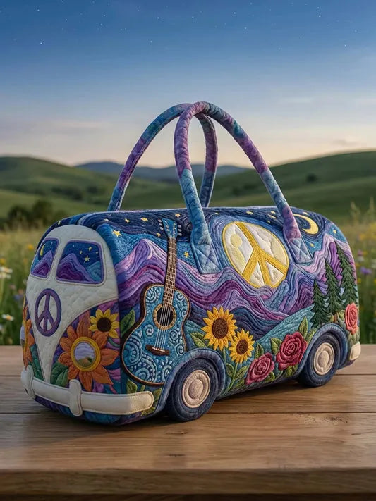RetroBloom - Geantă de Călătorie Matlasată cu Imprimeu Vintage de Rulotă