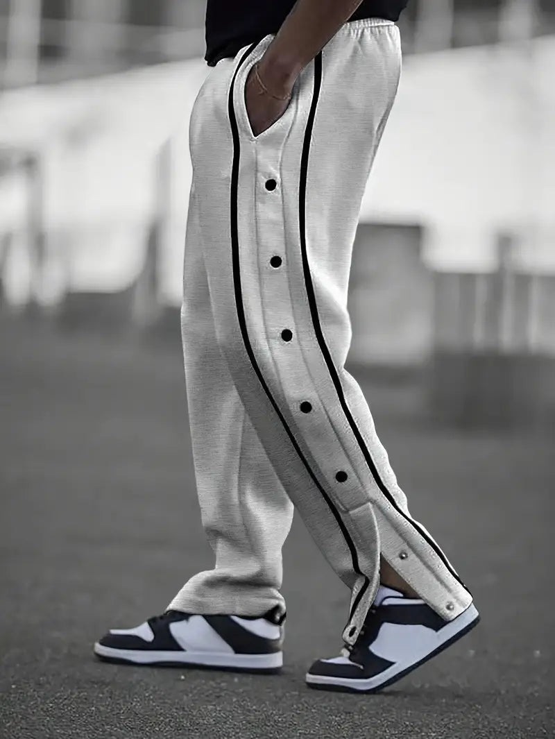 Mendis - Pantaloni Sport Casual Cu Rroi Drept și Nasturi Cu Capsă