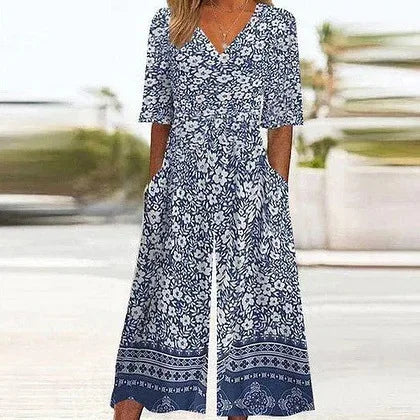 Nerina - Vintage Boho Salopetă Cu Floral Imprimare