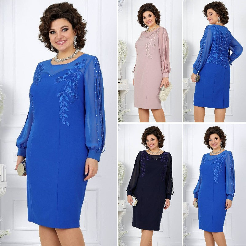 Katreen - Rochie Elegantă Cu Mâneci Lungi Si Broderie Florală