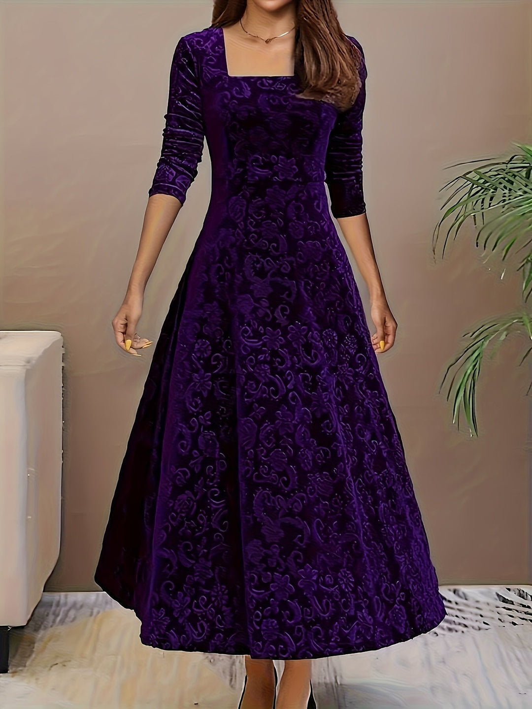 Otsuru - Rochie Elegantă Din Catifea cu Mâneci Lungi