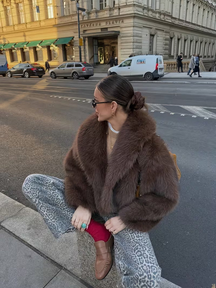 Jorida – Jachetă Oversized Din Blană Artificială, Scurtă, Cu Revere