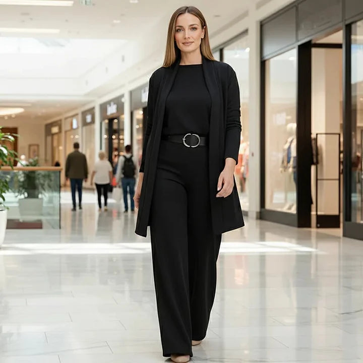 Zivara - Set Elegant Din 3 Piese cu Cardigan Lung, Top și Pantaloni