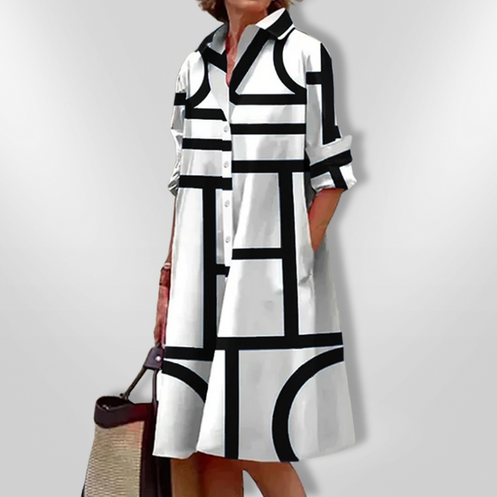 Lynna - Rochie Casual Midi cu Buzunare și Nasturi
