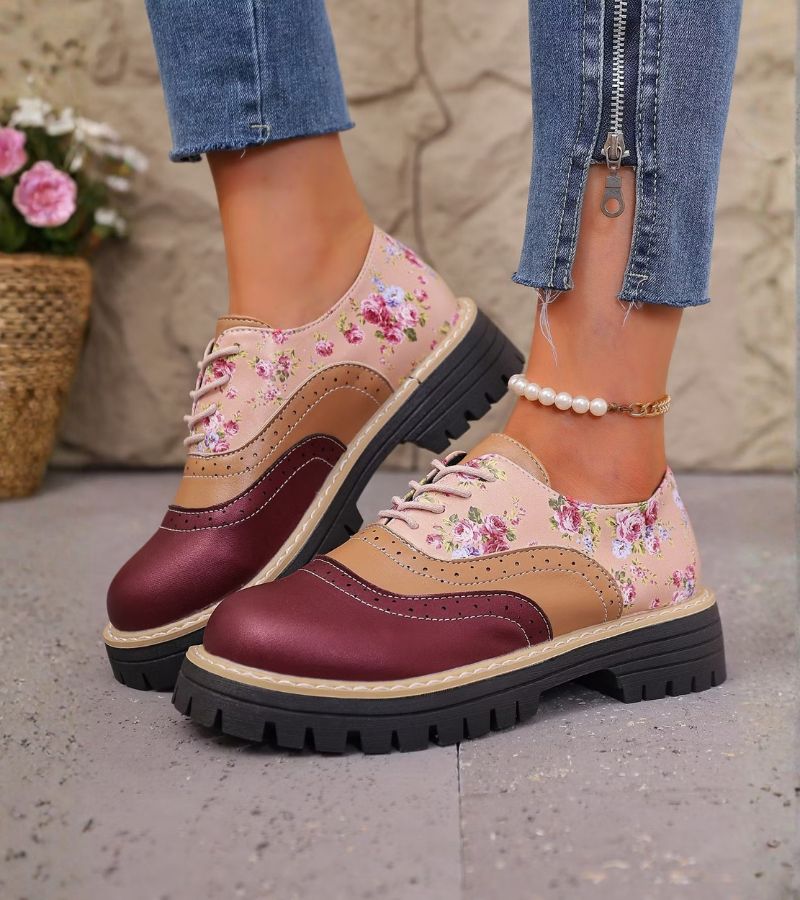 Kiela – Pantofi Oxford Cu Imprimeu Floral Și Talpă Groasă Cu Crampoane