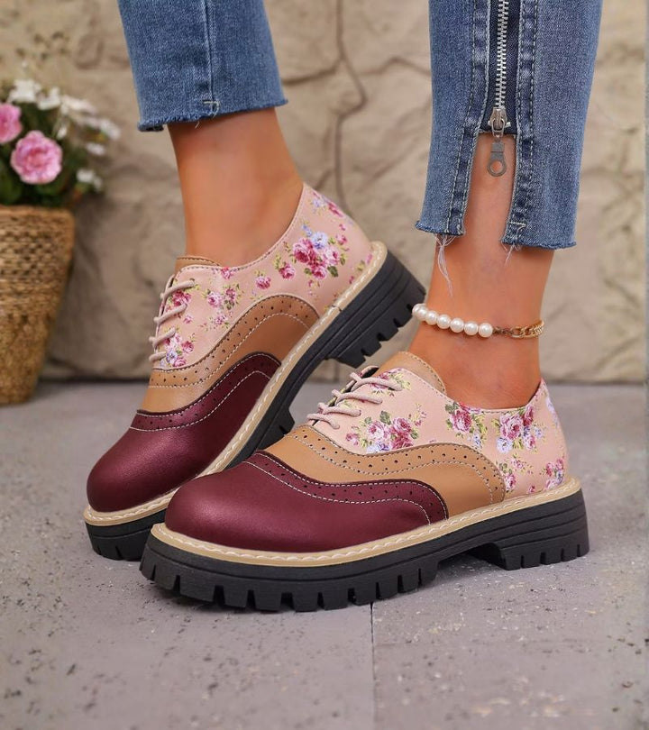 Kiela – Pantofi Oxford Cu Imprimeu Floral Și Talpă Groasă Cu Crampoane