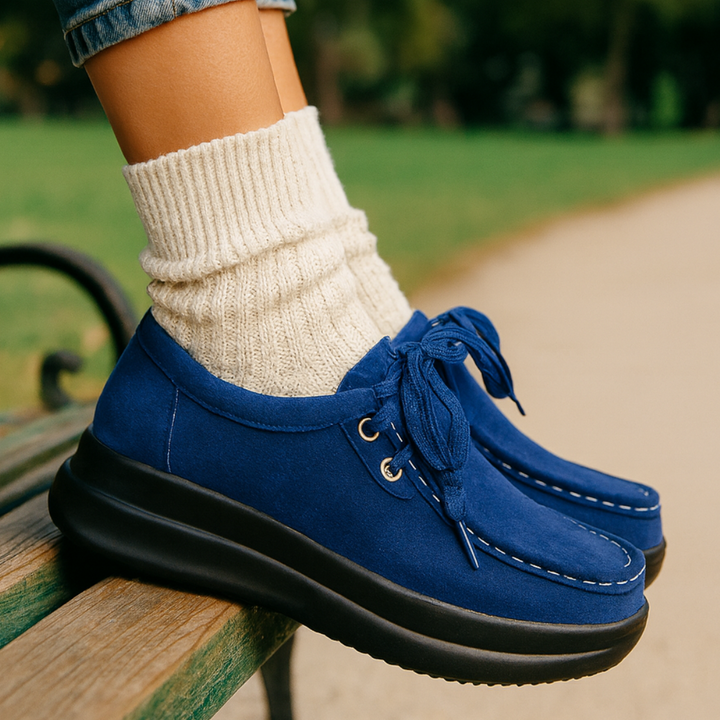 Tonja – Pantofi Din Piele întoarsă Cu șireturi și Talpă Antiderapantă