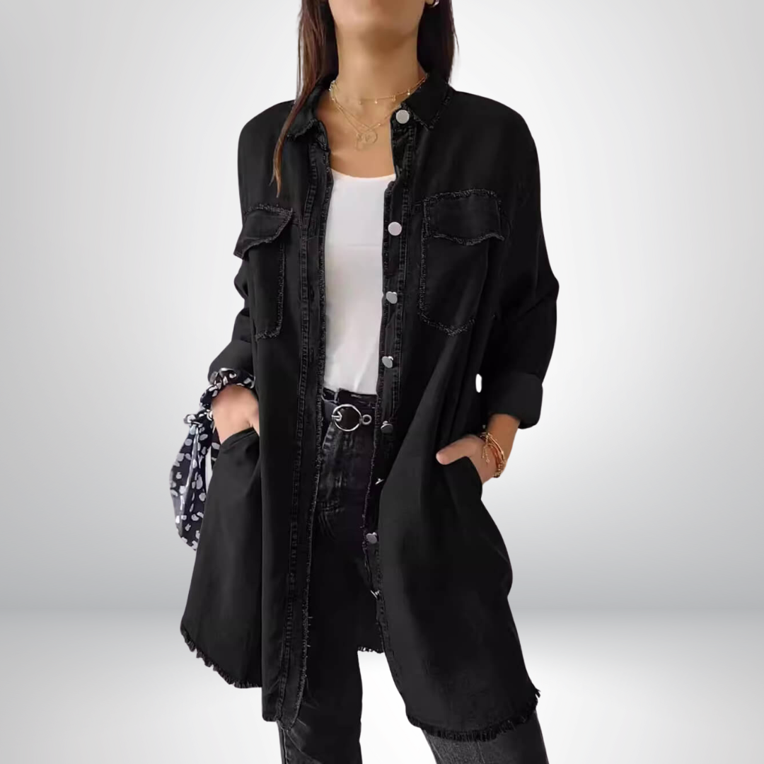 Krystyna - Jacheta Elegantă Din Denim cu Mâneci Lungi și Guler