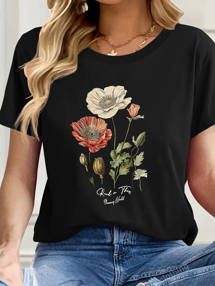 Aimilia - Tricou Cu Mâneci Scurte și Imprimeu Floral De O Eleganță Deosebită