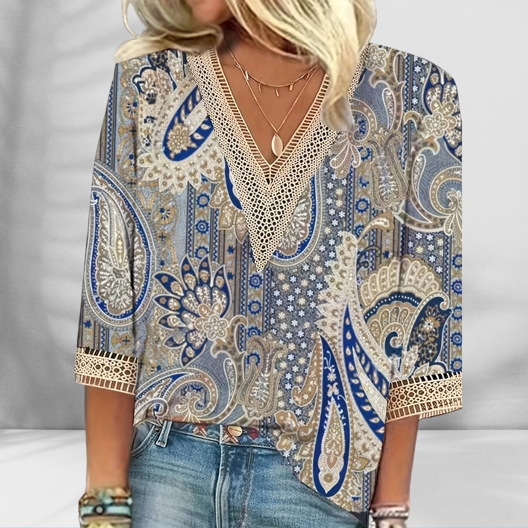 Maricela - Bluză Boho Cu Imprimeu Floral Și Mâneci Lungi