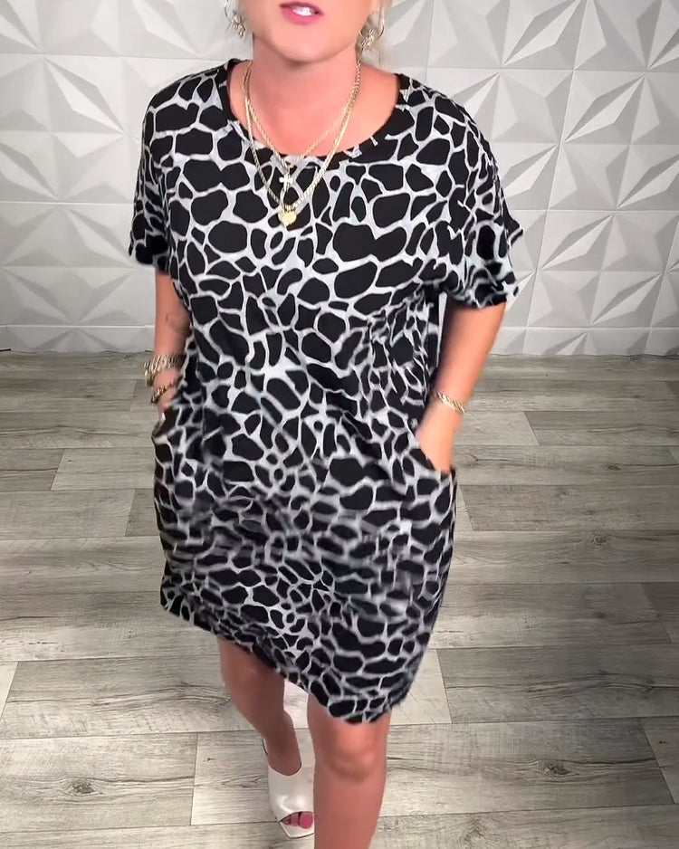 Salvinia - Rochie Casual cu Gât Rotund și Imprimeu