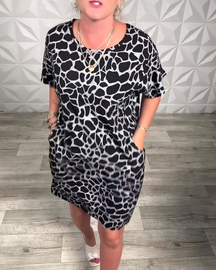 Salvinia - Rochie Casual cu Gât Rotund și Imprimeu