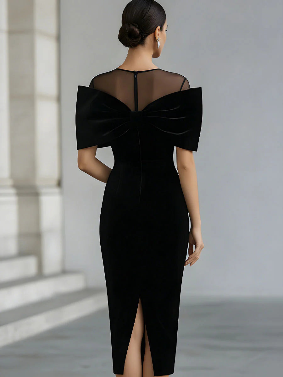 Inkeri - Rochie Midi Dramatică Din Catifea Cu Fundă