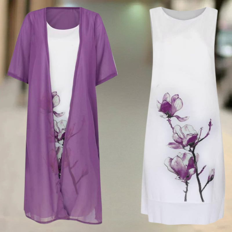 Nasira - Rochie Lungă Din Bumbac cu Guler Rotund
