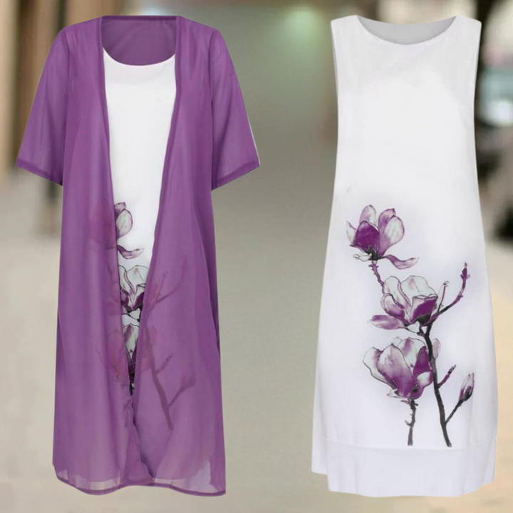 Nasira - Rochie Lungă Din Bumbac cu Guler Rotund