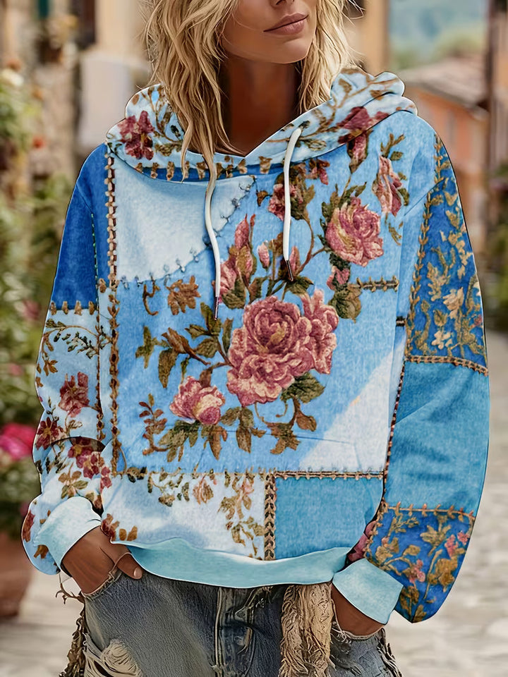 Norella - Bluză Cu Mâneci Lungi Și Glugă, Cu Imprimeu Floral În Stil Patchwork