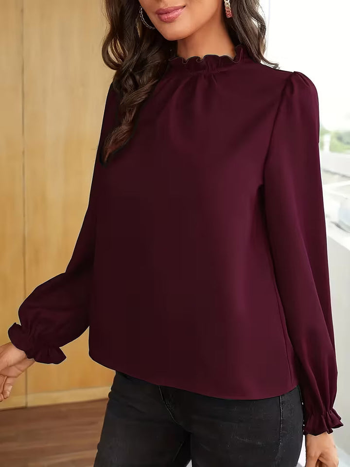 Aurelija - Bluză Cu Guler Cu Volane și Mâneci Bufante