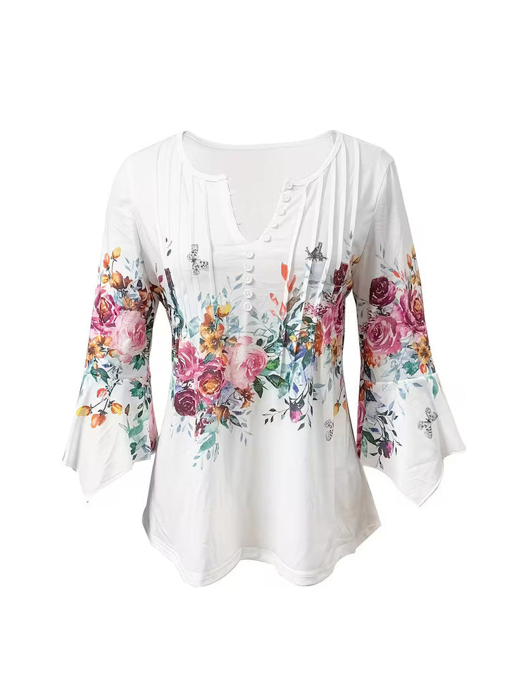 Judita - Bluză Cu Imprimeu Floral și Decolteu în V