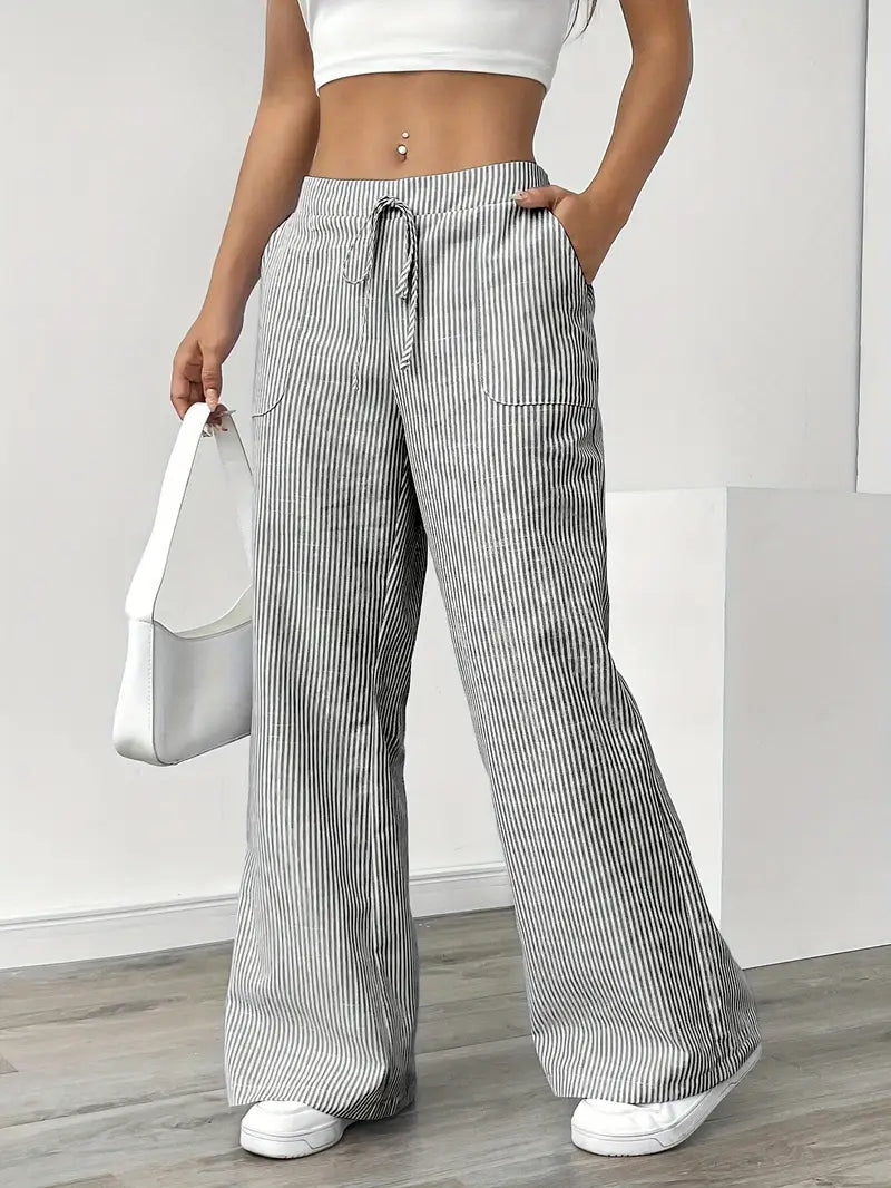 Alina - Pantaloni Eleganți cu Dungi și Buzunare
