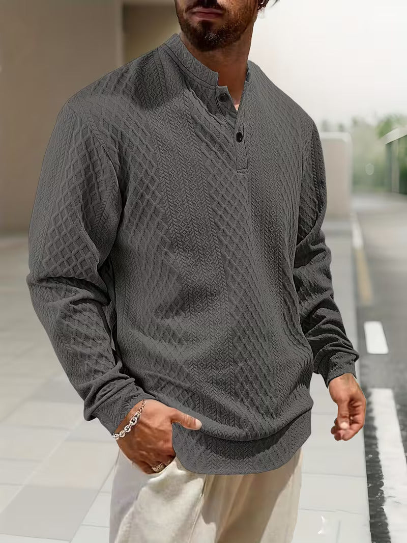 Mathew – Pulover Henley Cu Mâneci Lungi, Tricotat Geometrică