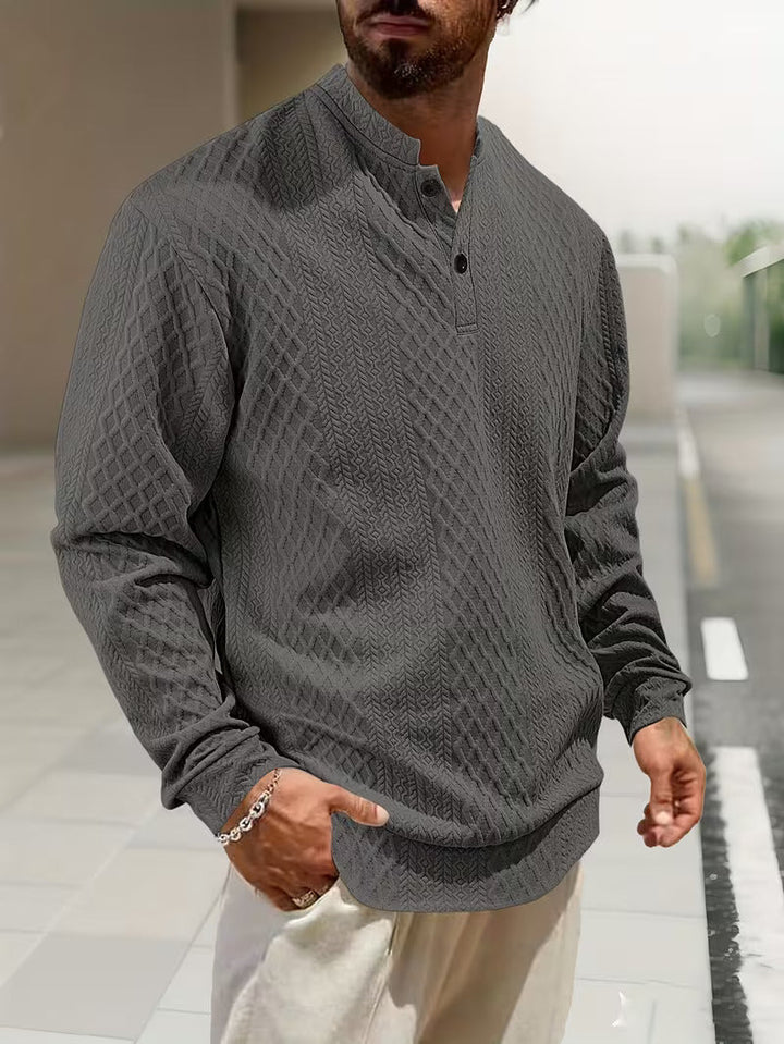 Mathew – Pulover Henley Cu Mâneci Lungi, Tricotat Geometrică