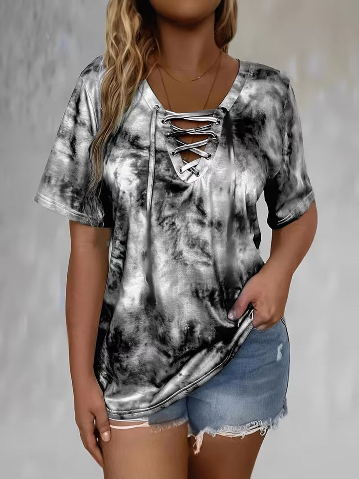 Beryl - Tricou cu Mâneci Scurte și Imprimeu, cu Cordon de Strângere