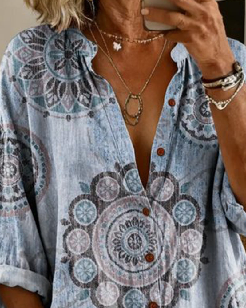 Nirita - Tricou Cu Mâneci Lungi și Imprimeu Mandala
