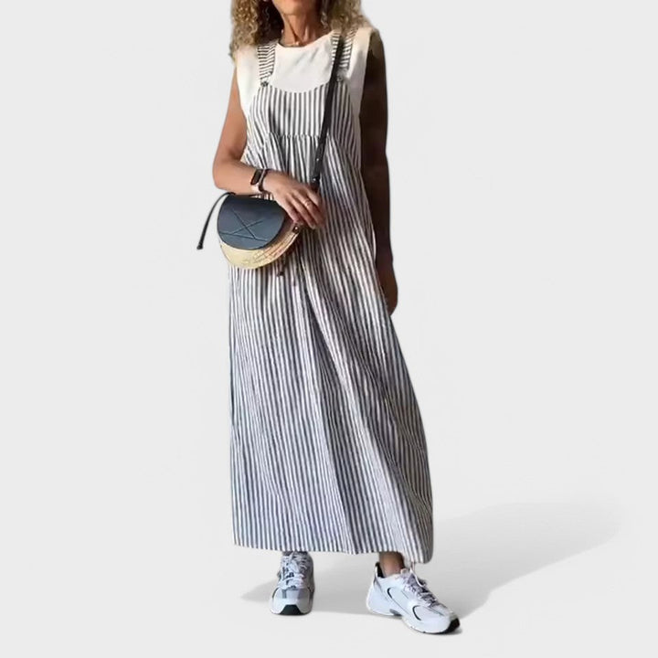Guzel - Rochie Lungă Elegantă cu Imprimeu în Dungi