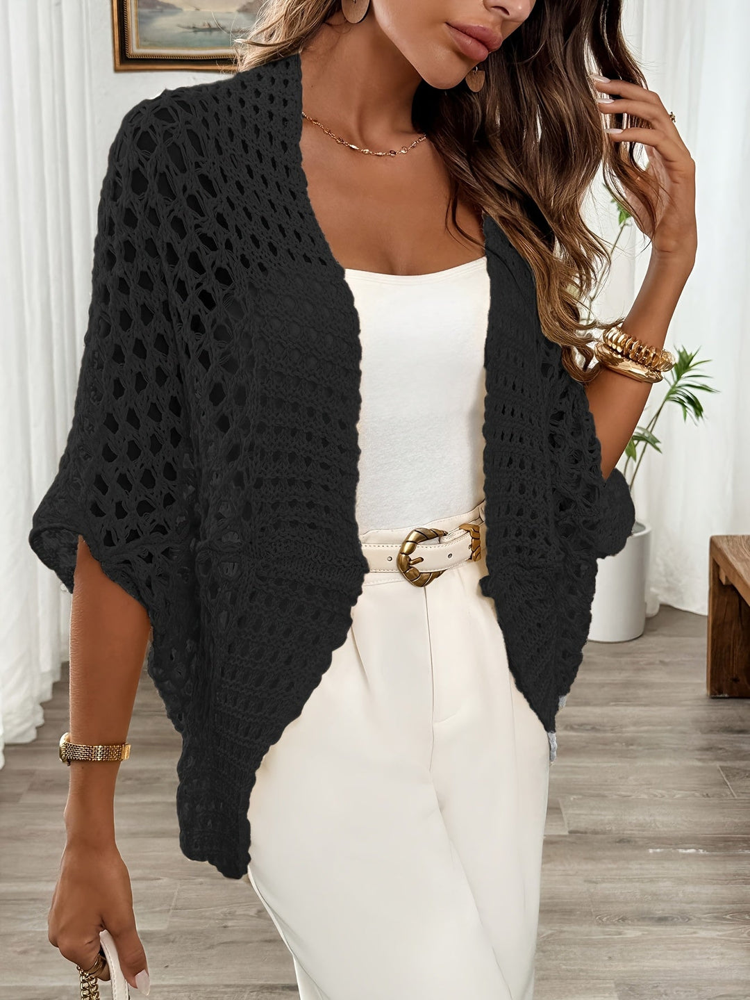 Etleva - Cardigan Eleganță Cu Mâneci în Formă De Aripi De Liliac