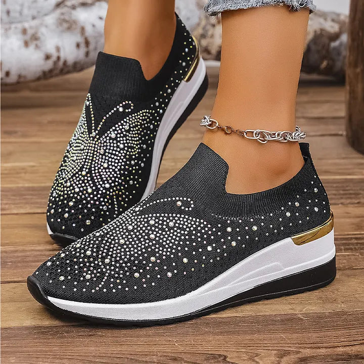 Josia - Adidași Fără Șireturi Cu Model De Fluture Din Strasuri