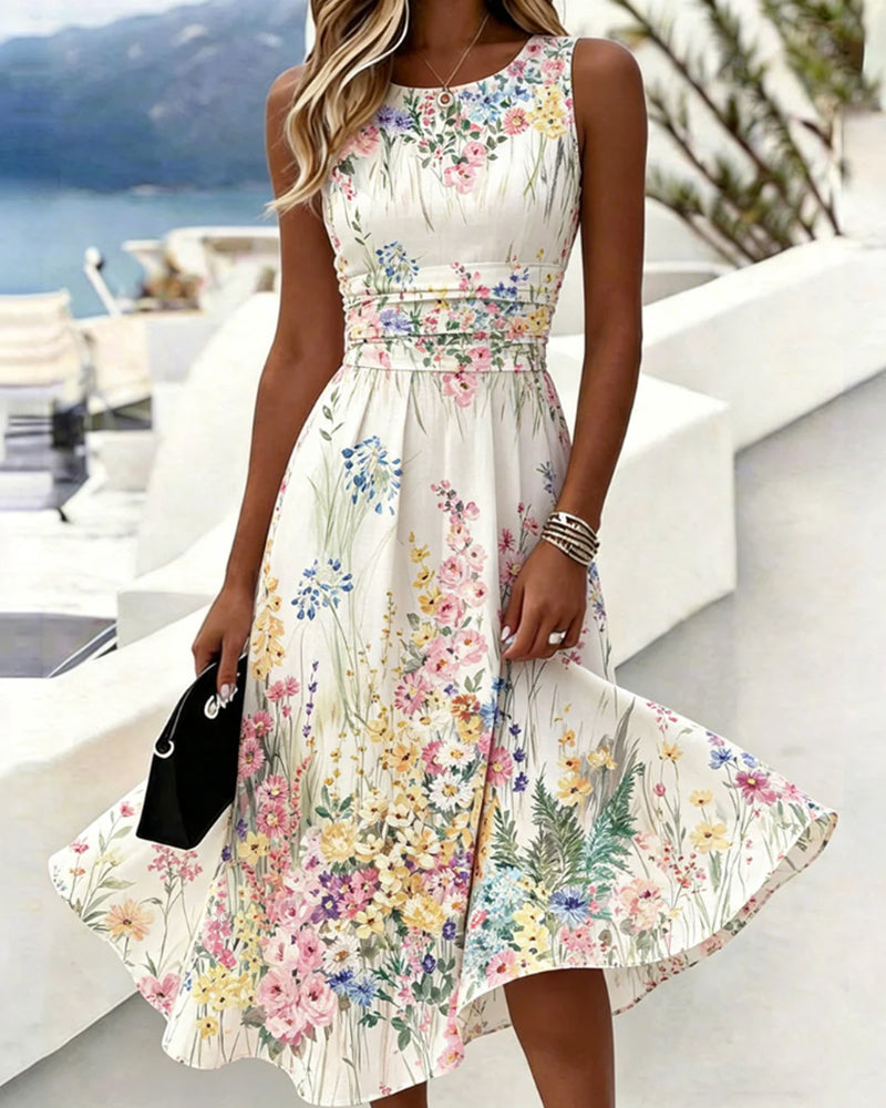 Cristine - Rochie Fără Mâneci cu Imprimeu Floral