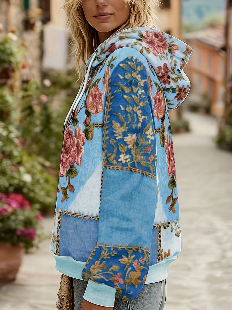 Norella - Bluză Cu Mâneci Lungi Și Glugă, Cu Imprimeu Floral În Stil Patchwork
